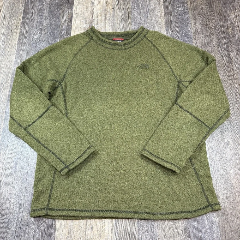 The North Face Fleece Crewneck Sweater Mens Large Green Warm Pullover Sweatshirt